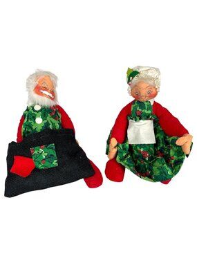 Annalee Santa &‎ Mrs Claus Christmas Dolls Cardholder Holly Print Vest With Bag